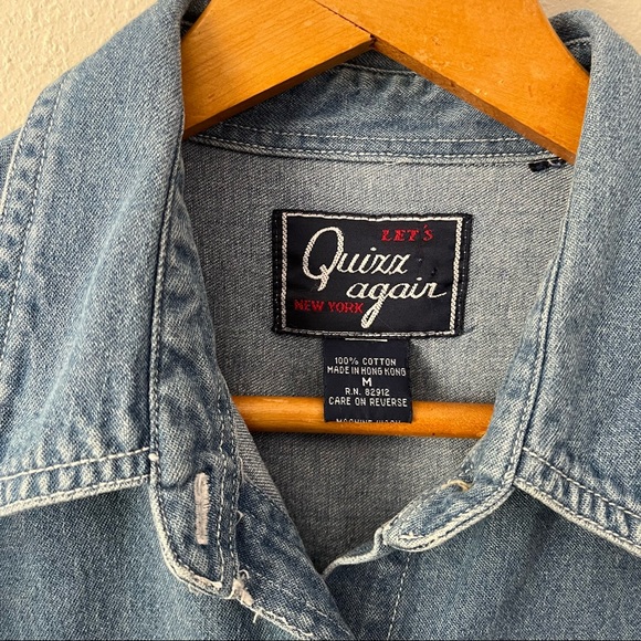 Let’s Quizz Again New York Noah’s Ark Embroidery Blue Jean Button Down Sz Medium - Picture 6 of 10